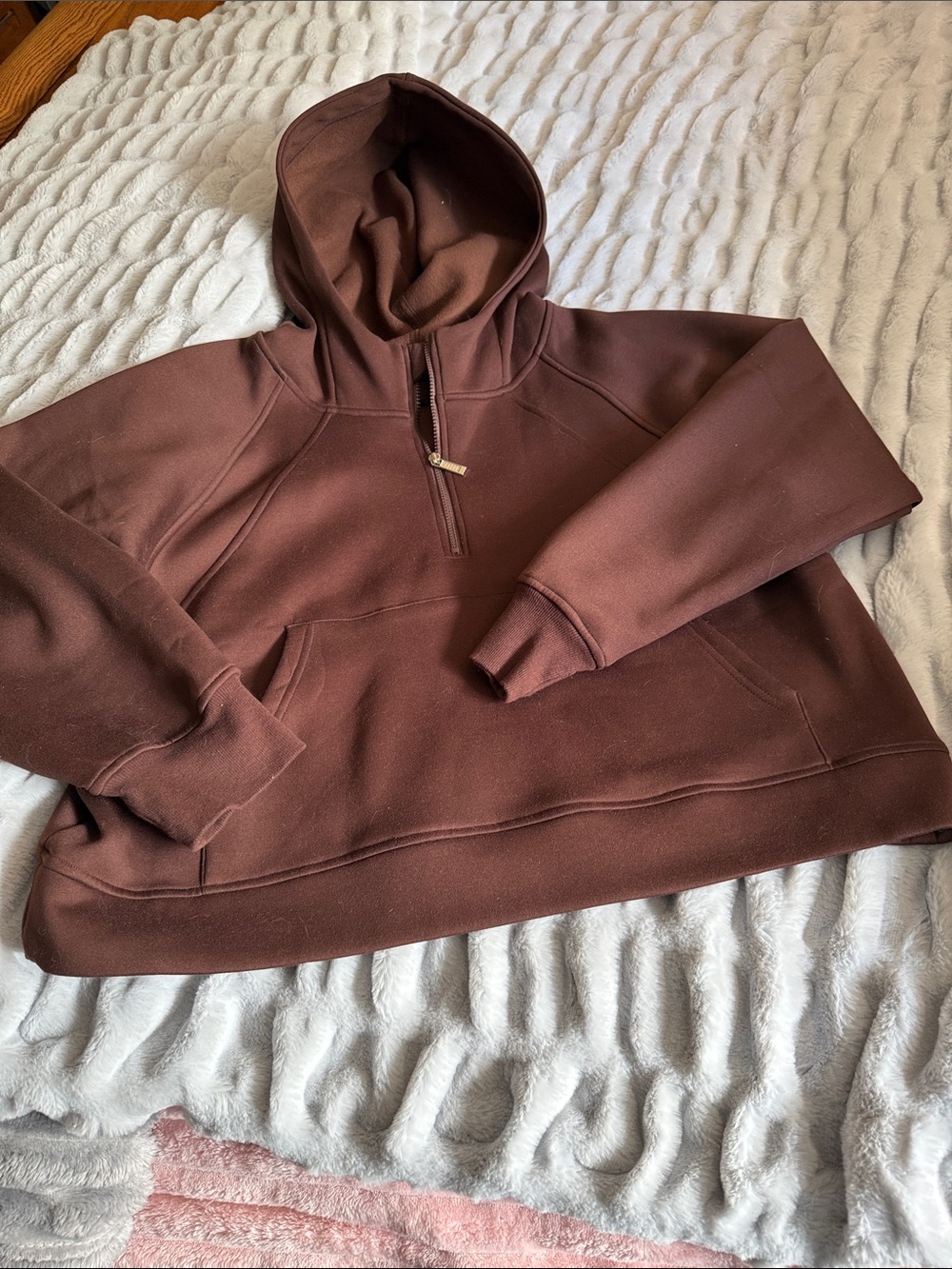 Women's Brown Half-Zip Hoodie Pullover